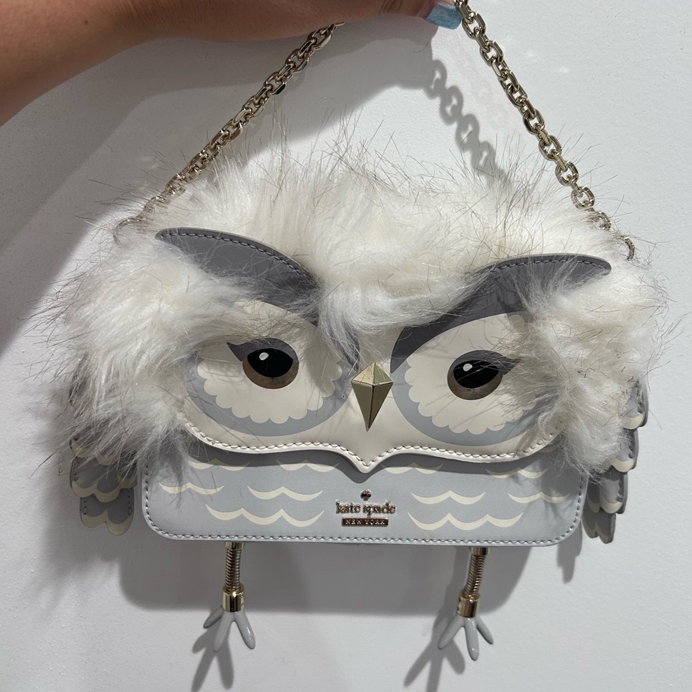 Kate Spade White and Gray Owl Shoulder Bag